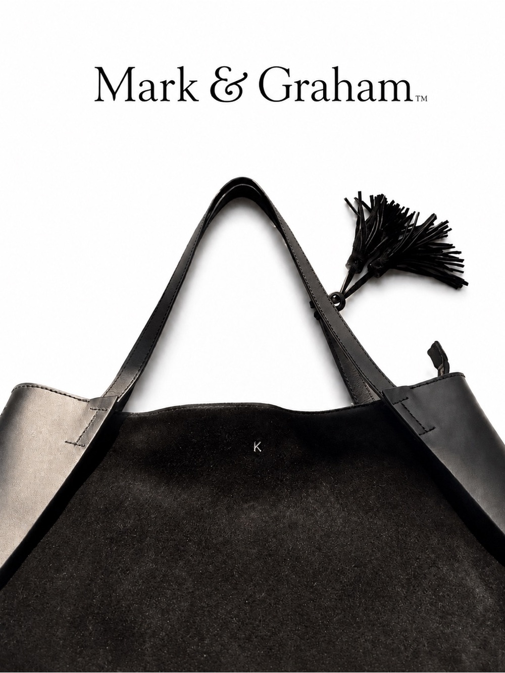 Mark & Graham Black Tassel Suede & Leather Handbag Purse
